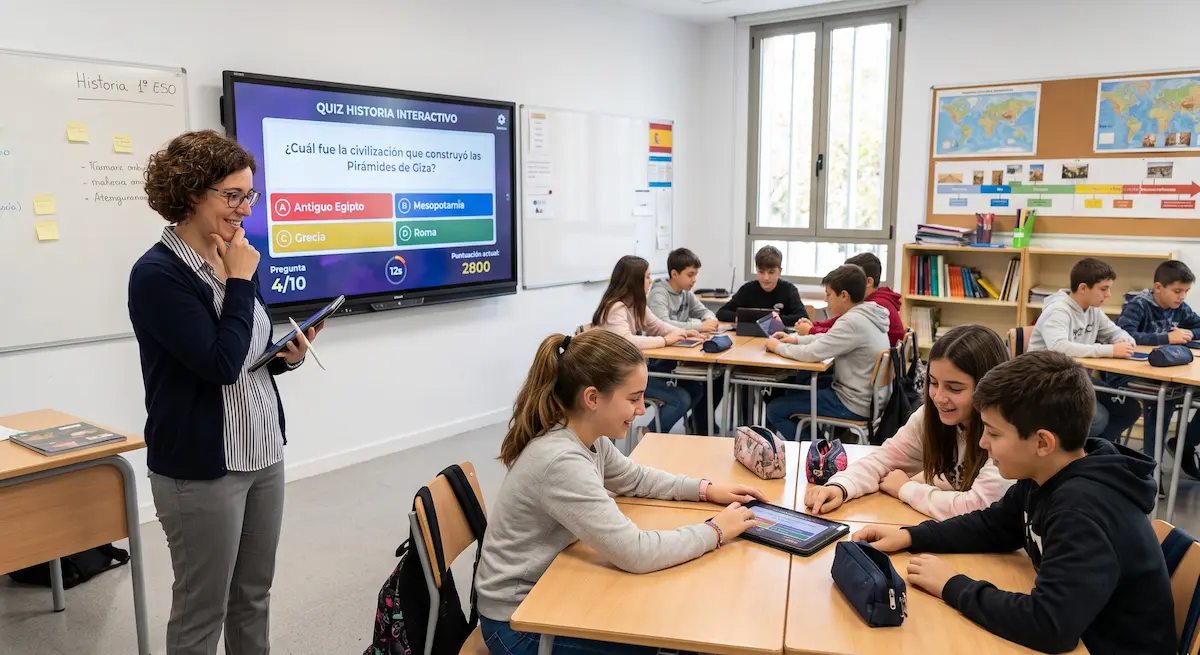 Evaluación interactiva y gamificación en el aula con profesor y alumnos
