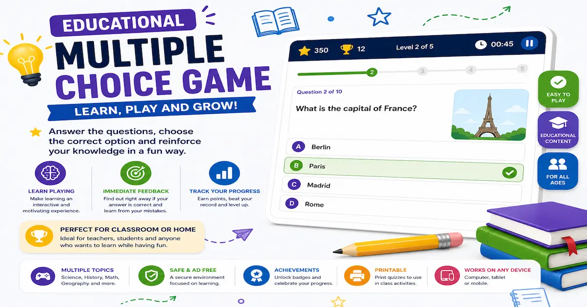 Educational multiple choice game online for teachers